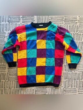 Vintage Colorblock Checkerboard Sweater